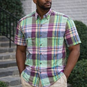 Polo Ralph Lauren Classic Fit Short Sleeve Button-Up Shirt Men's L Cotton Preppy